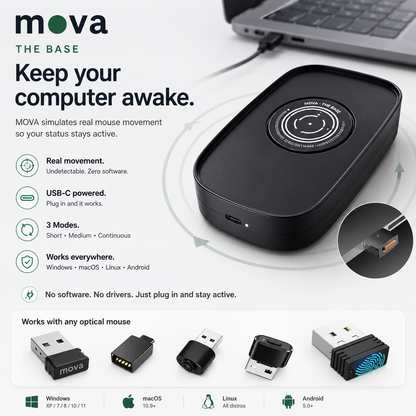 The Base from above with its feature list and the range of optical mice it works with