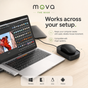 A mouse sitting on The Base beside an open laptop, cable connected